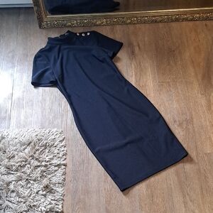 Navy Mini Dress with Button Detail